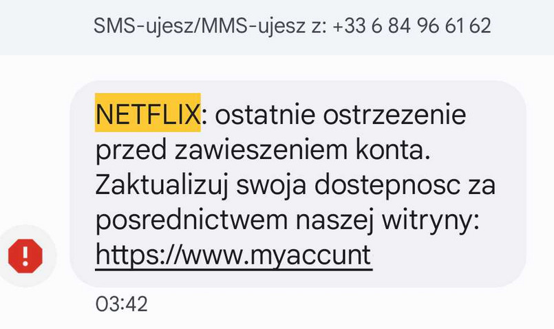 Fałszywy SMS od "Netflixa"