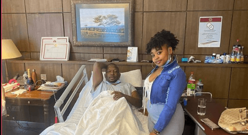 Former Governor Mike Sonko with daughter at Nairobi Hospital