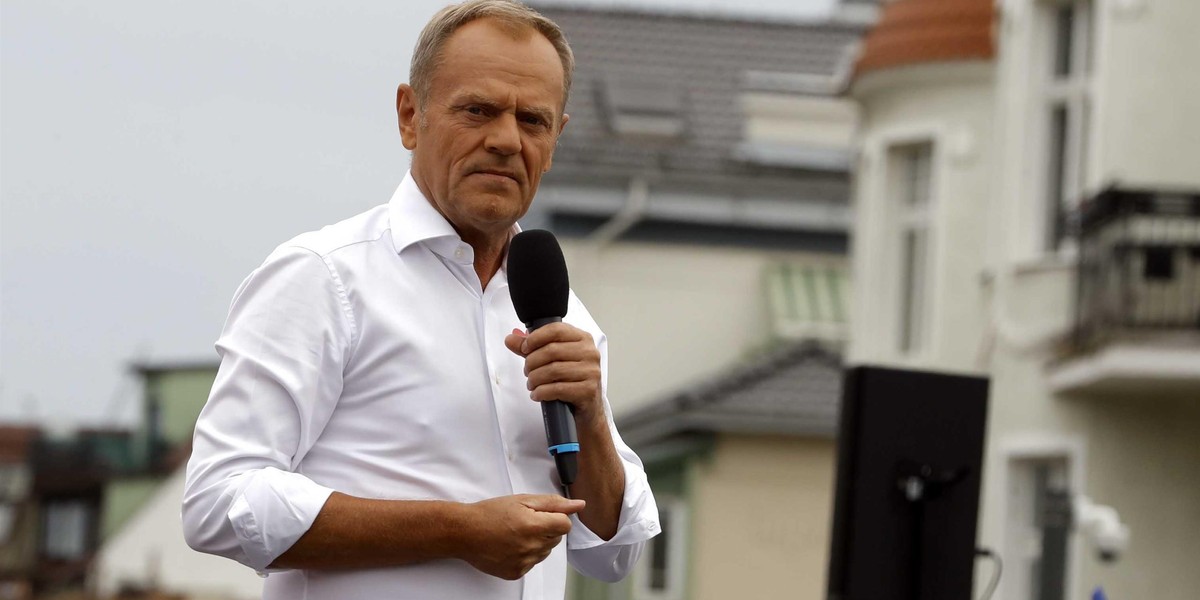 Donald Tusk na wiecu w Sopocie.