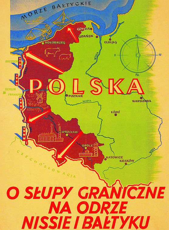 Plakat propagandowy przyłączenia i zasiedlenia Ziem Odzyskanych po wojnie