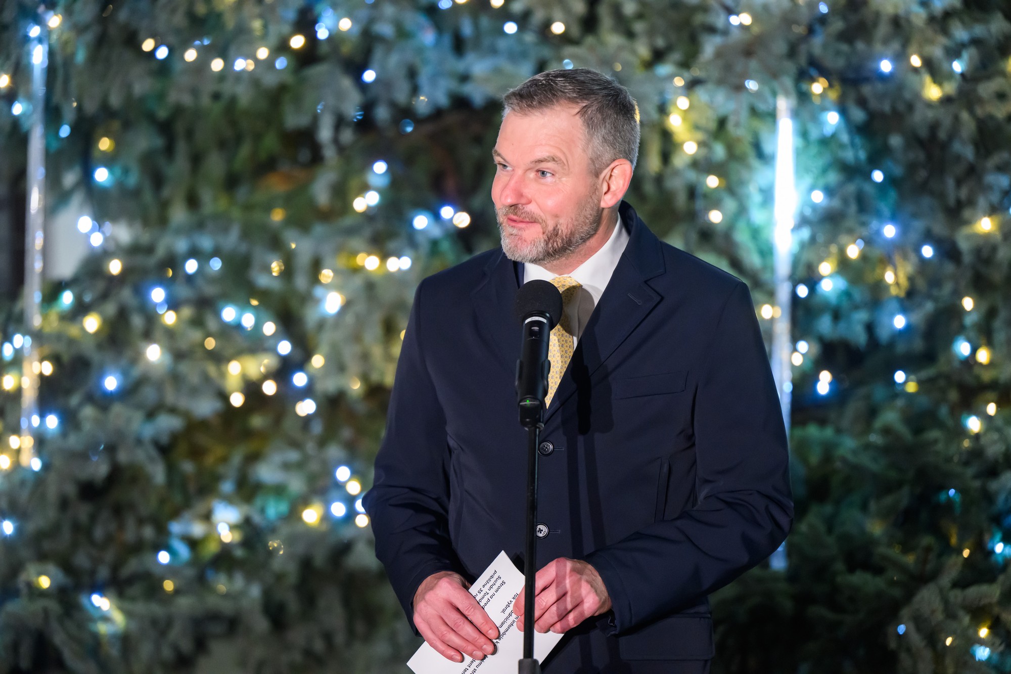 Prezident Peter Pellegrini rozsvietil vianočný stromček pred Prezidentským palácom v Bratislave