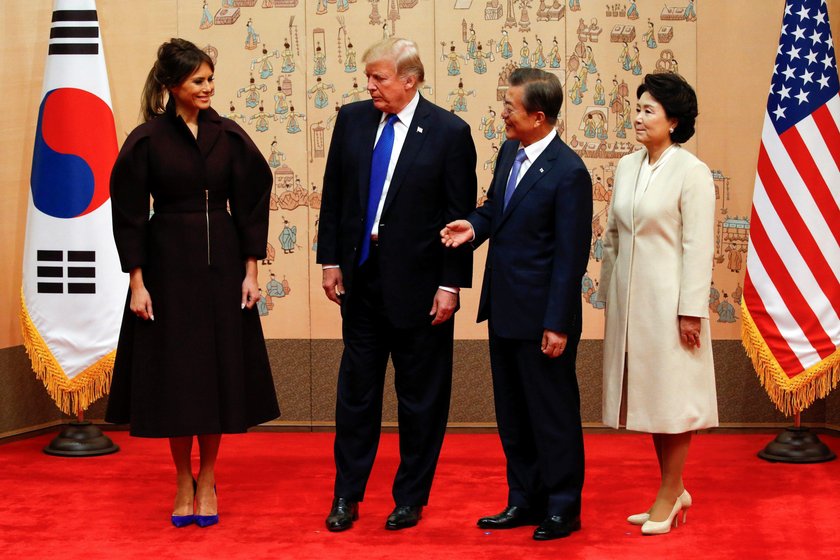 Moon welcomes Trump at the Blue House in Seoul, South Korea