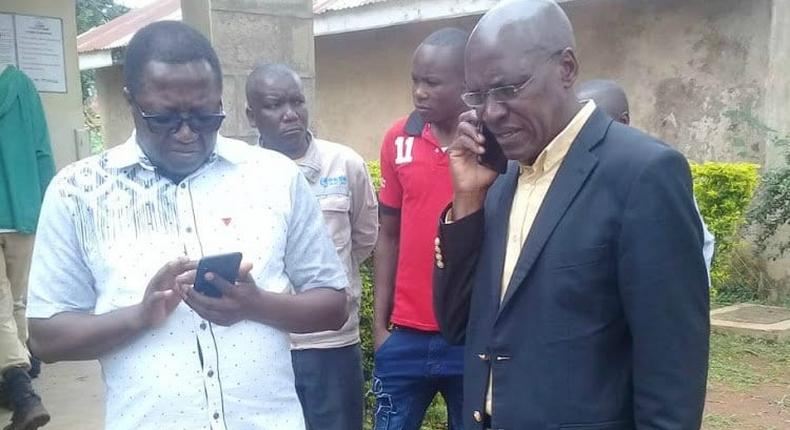 Ikolomani MP Berard Shinali condoles with Former Kakamega Senator Boni Khalwale at his home where he announced the death of his first wife Adelaide on Saturday