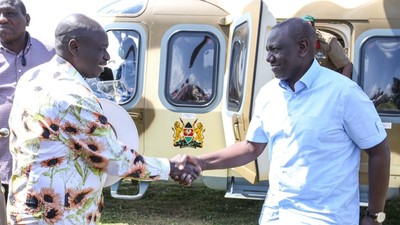 President William Ruto and his deputy Rigathi Gachagua during a trip to Homa Bay