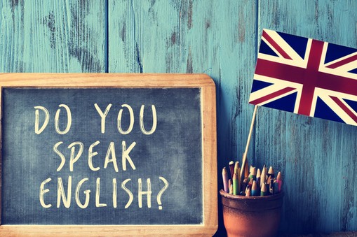 text do you speak english? in a chalkboard, filtered