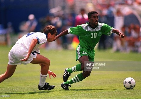 Austin ‘Jay Jay’ Okocha at the heart of midfield for Nigeria at the 1994 World Cup in the United States (Getty Images) 