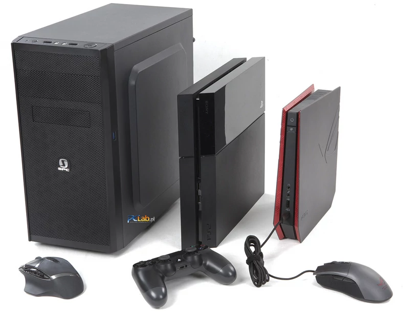 Od lewej: SilentiumPC Brutus S20 i Logitech G602, PlayStation 4 i DualShock 4, Asus ROG GR8 i Asus Gladius