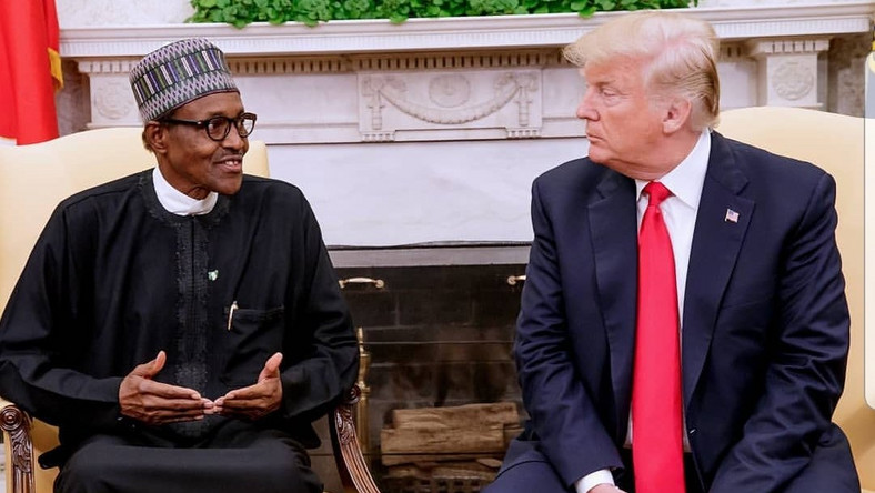 Buhari and  Donald Trump at a bilateral meeting in the White House on April 30, 2018 [Twitter/@MBuhari]
