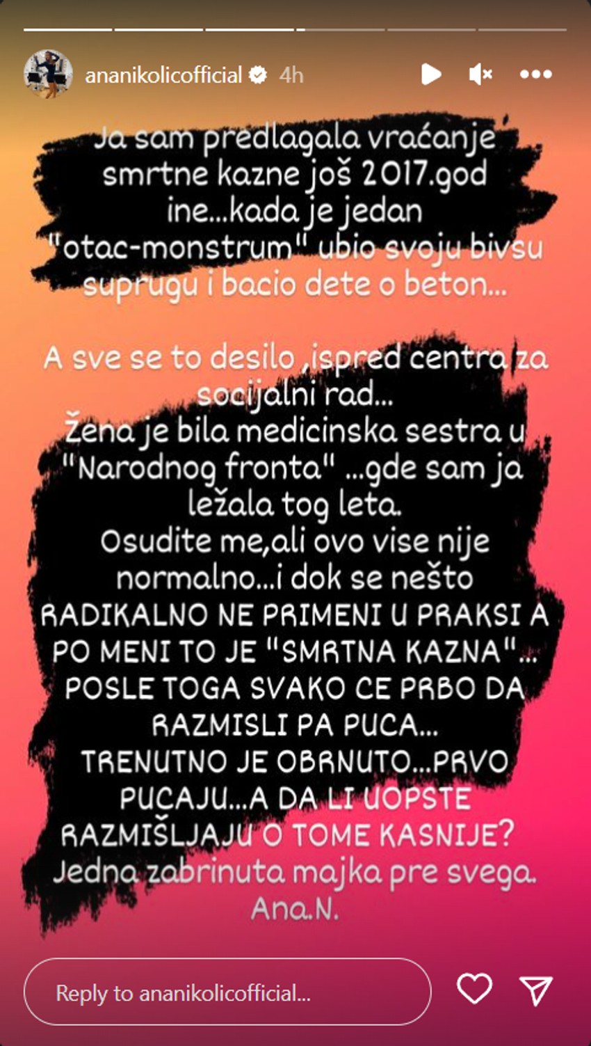 Ana Nikolić se oglasila povodom ubistava