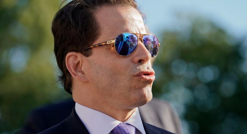 White House communications director Anthony Scaramucci speaks to members of the media outside the White House in Washington, Tuesday, July 25, 2017.