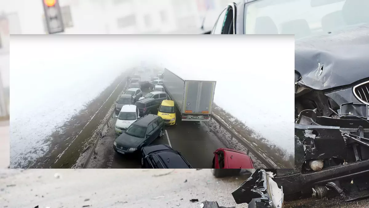 W karambolu na łączniku Świdnica-Żarów w 2017 r. brało udział 25 samochodów (fot. Dmitry Kalinovsky/Shutterstock, wwwswidnica24pl/YouTube)