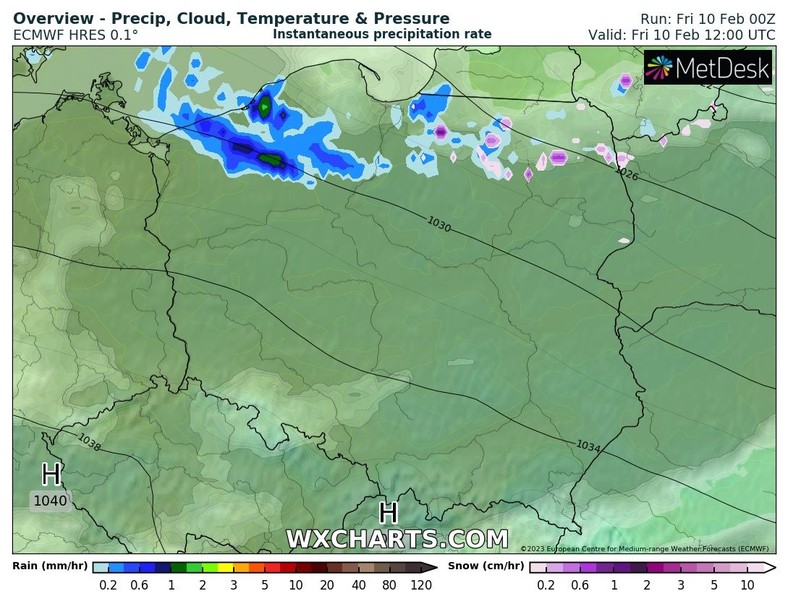 Im dalej na północ, tym więcej chmur i większe ryzyko opadów