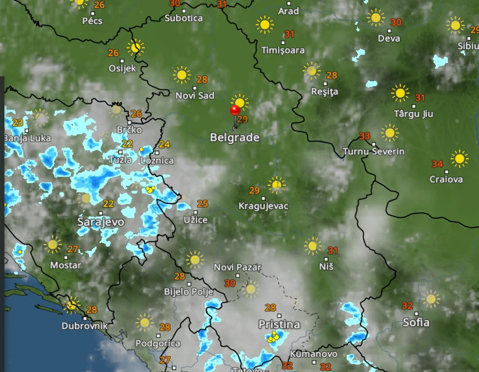 Kretanje nevremena u 15 časova
