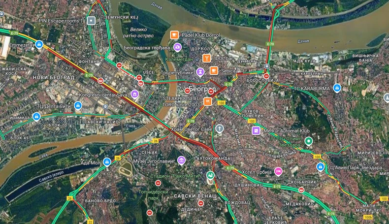 Mapa gužve u Beogradu