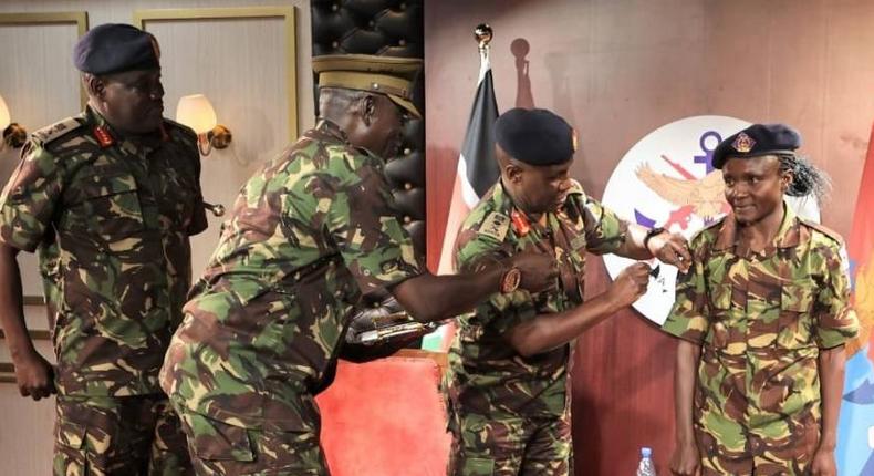 Chief of Defence Forces General Robert Kibochi has promoted Joyciline Jepkosgei after she won the silver medal at the 2022 London Marathon. 