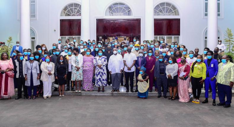 President Yoweri Museveni met with over 100 musicians, including notable names like Bebe Cool and Jose Chameleone, at State House, Entebbe, on Wednesday, August 21.