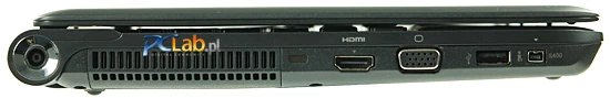 Z lewej strony: złącze ładowania, HDMI, D-sub, USB i IEEE 1394