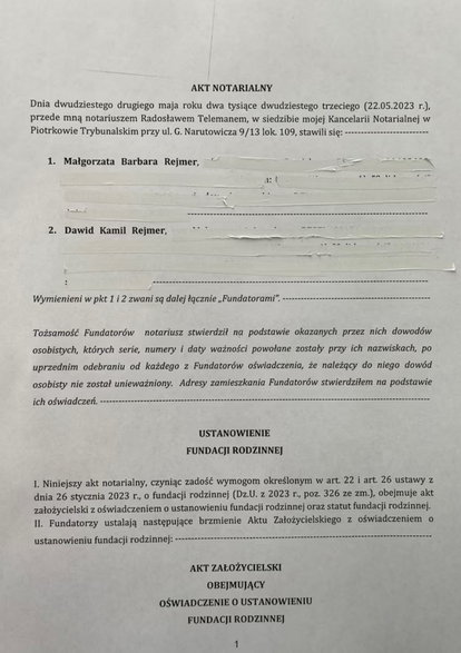 Pierwszy w Polsce akt notarialny ustanawiający fundację rodzinną