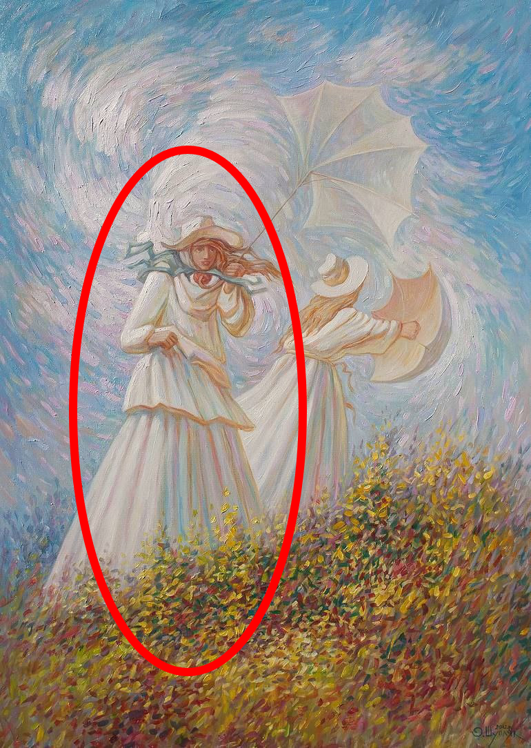 Žena s rozbitým dáždnikom.
