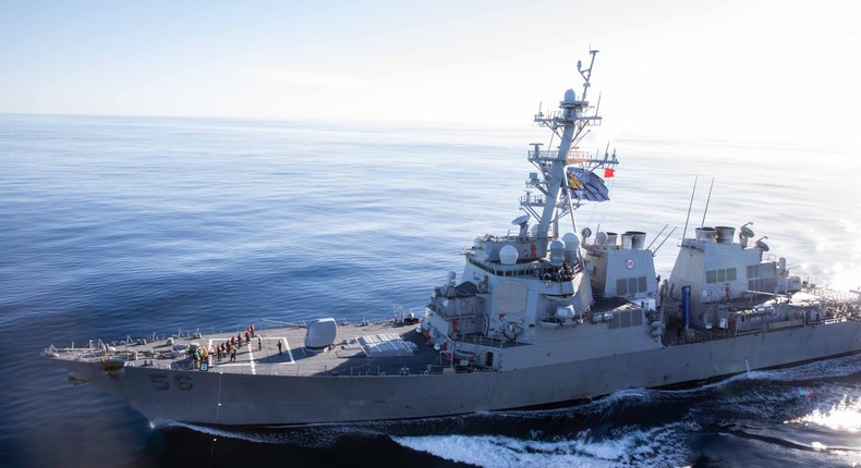 The destroyer USS John S. McCain was recently involved in a near-miss in the Middle East during a refueling.US Navy photo by Mass Communication Specialist Seaman John A. Miller