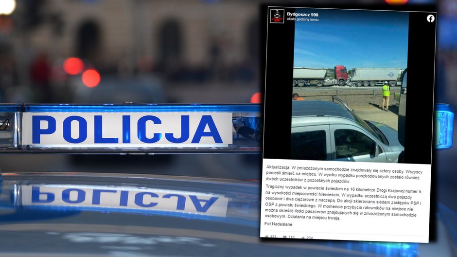 Wypadek pod Bydgoszczą. Dwie ciężarówki zmiażdżyły busa