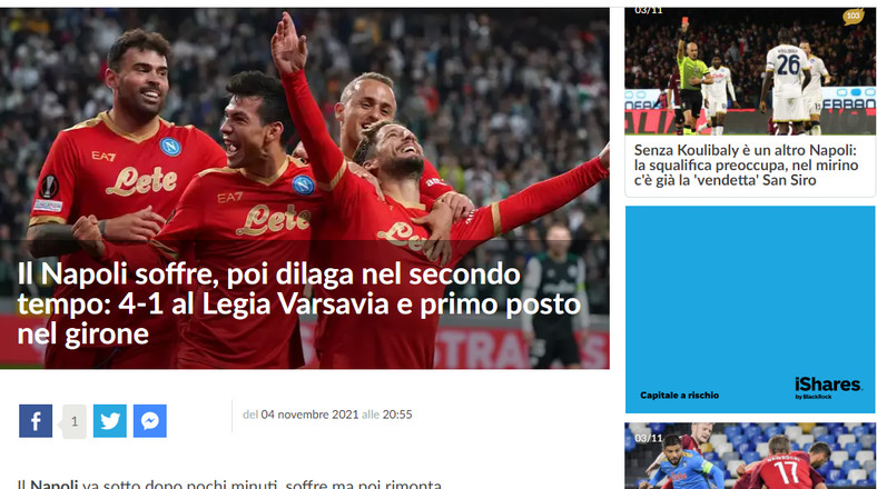 Serwis "Calcio mercato" przyznaje, że w pierwszej połowie Napoli nie zagrało na miarę swych oczekiwań