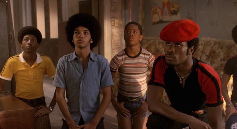 From left: Skylan Brooks, Justice Smith, Tremaine Brown Jr., and Shameik Moore on Netflix's The Get Down.