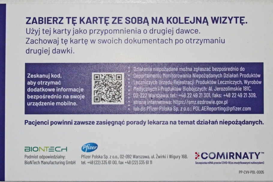 Zaświadczenie pacjenta zaszczepionego przeciw COVID-19