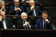 wicemarszałek Sejmu Ryszard Terlecki prezes PiS Jarosław Kaczyński i minister spraw wewnętrznych i administracji Mariusz Błaszczak