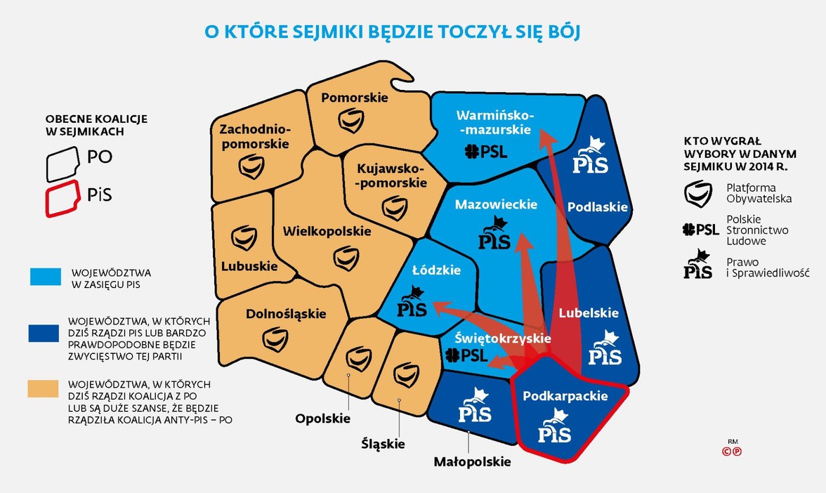 O które sejmiki będzie się toczył bój - mapa