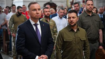 Prezydent Polski Andrzej Duda i prezydent Ukrainy Wołodymyr Zełenski, 9 lipca 2023 r.