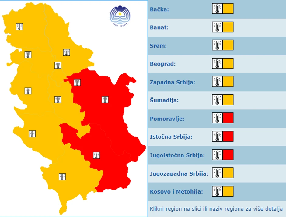 Meteoalarm za ponedeljak