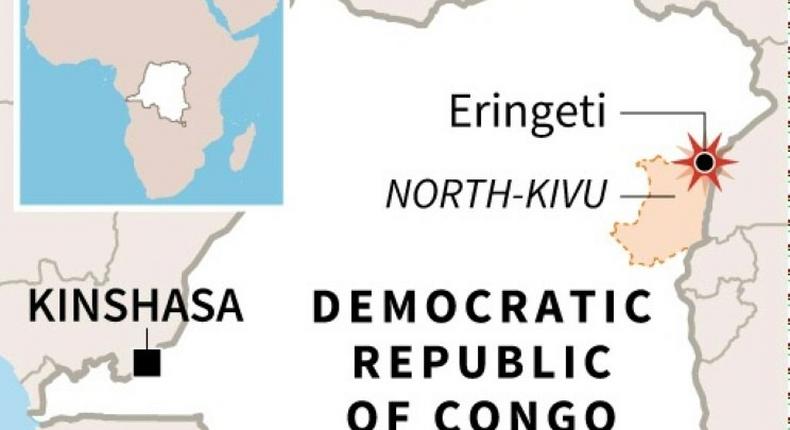 Map of the DRC locating Eringeti, North Kivu