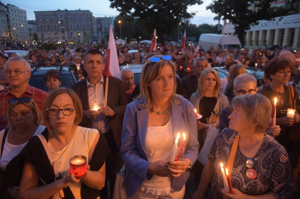 Protest przed siedzibą Sądu Okręgowego na pl. Dąbrowskiego w Łodzi 