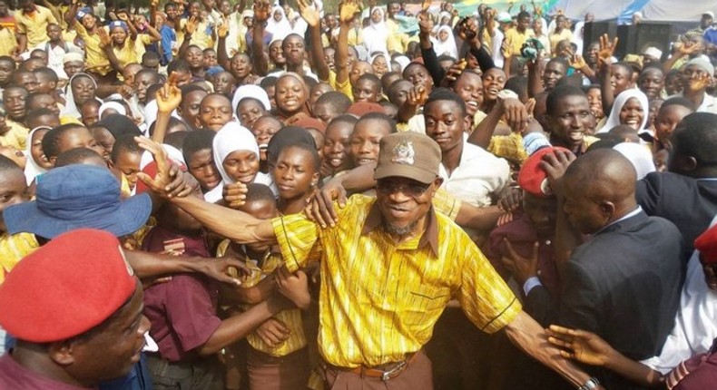 Governor Rauf Aregbesola - mobbed by ecstatic crowd of students at Iwo Baptist High School 3