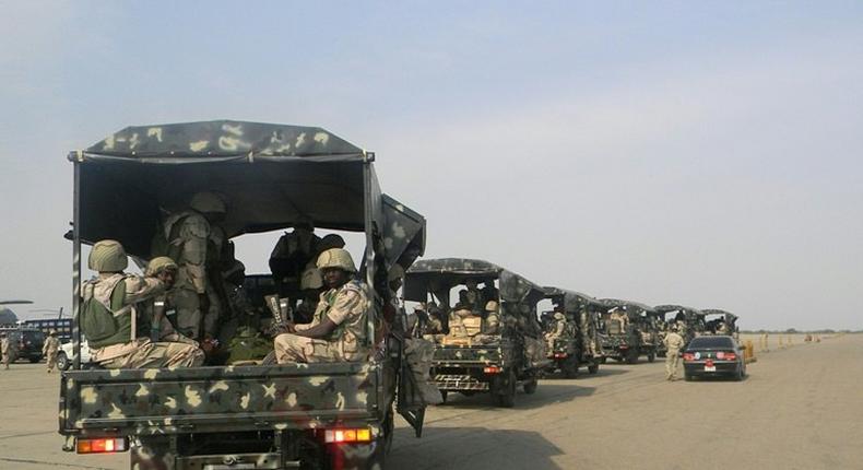 A convoy of soldiers pictured in Kaduna, northern Nigeria on January 17, 2013