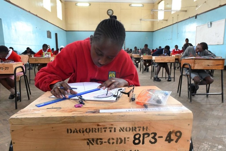 Pupils from Nairobi primary school sit for their exams at the start the Kenya Certificate of Primary Education (KCPE) examinations in Nairobi on October 29, 2019. -(Photo by SIMON MAINA/AFP via Getty Images)