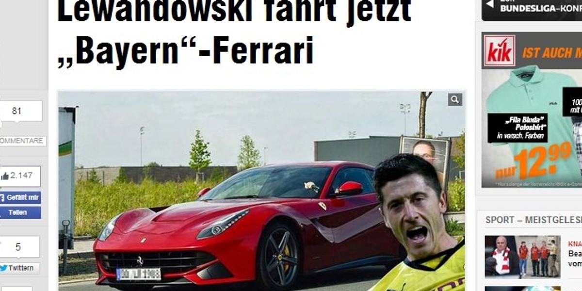 Lewy sprawił sobie Ferrari