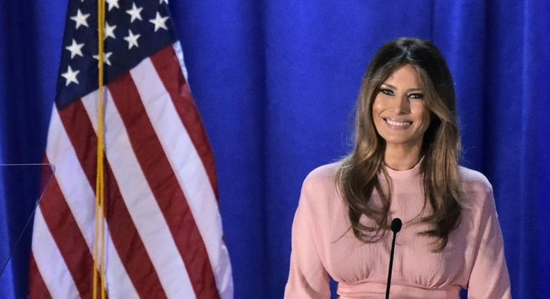 Melania Trump, the wife of Republican presidential nominee Donald Trump, speaks during a rally for her husband on November 3, 2016 at the Main Line Sports Center in Berwyn, Pennsylvania