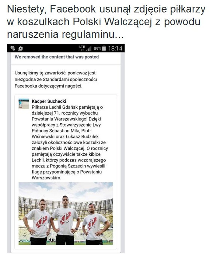 Facebook usunął patriotyczne zdjęcie Lechii