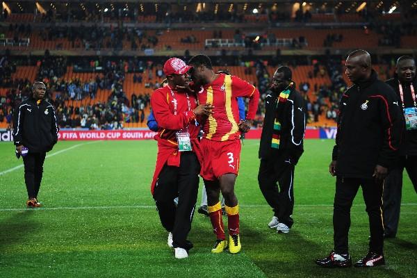 Asamoah Gyan after missing penalty against Uruguay during 2010 World Cup
