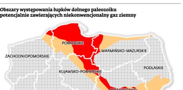 Obszary występowania łupków dolnego paleozoiku potencjalnie zawierających niekonwencjonalny gaz ziemny