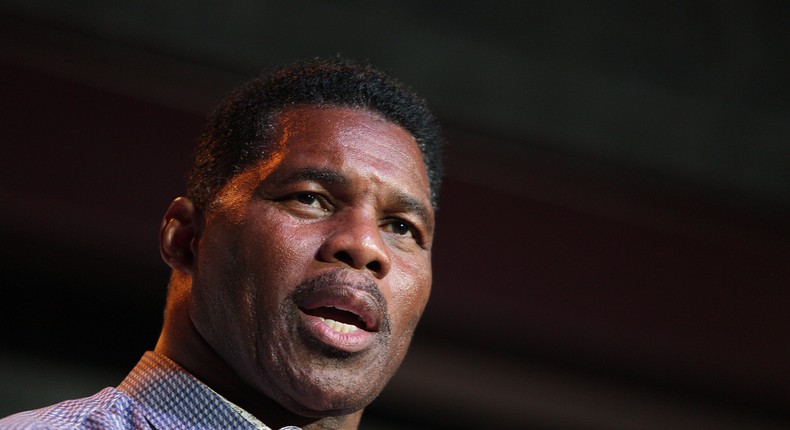 Herschel Walker, the GOP candidate for the US Senate for Georgia, speaks at a primary watch party May 23, 2022, at the Foundry restaurant in Athens, Georgia..