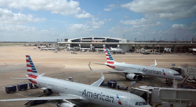 American Airlines jets at Dallas-Fort Worth International Airport.