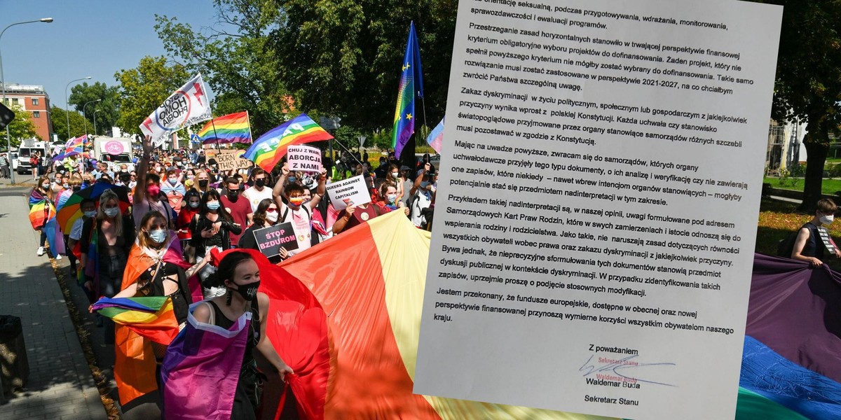 Uchwały anty-LGBT przyjęło kilkadziesiąt samorządów, m.in. sejmiki pięciu województw. Komisja Europejska zawiesiła z nimi rozmowy na temat wypłat pieniędzy z jednego z programów. Czeka na wycofanie się z uchwał, które uważa za dyskryminujące społeczność LGBT. 