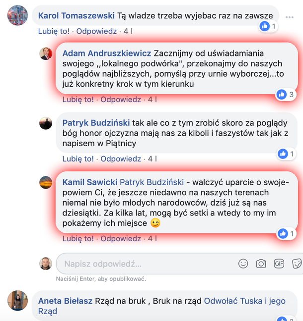 Adam Andruszkiewicz na Facebooku jako Kamil Sawicki