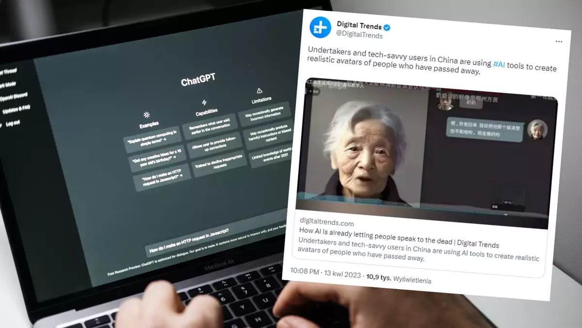 Chińczycy dzięki ChatGPT mogą komunikować się ze zmarłymi (screen: DigitalTrends/Twitter)
