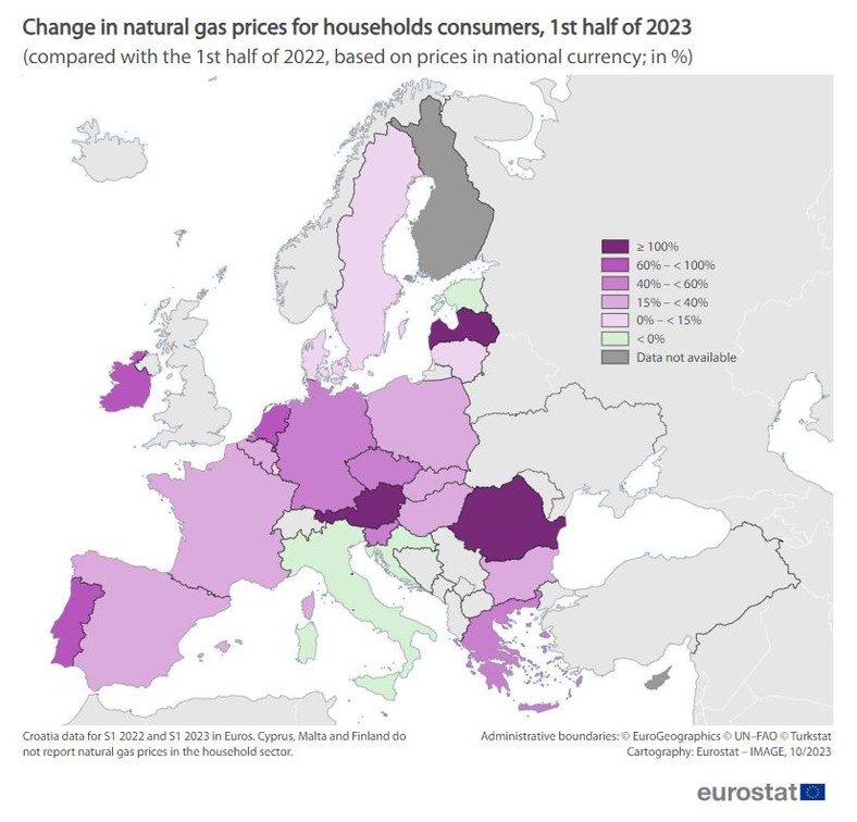 Zmiana cen gazu ziemnego dla odbiorców domowych w I półroczu 2023 r.