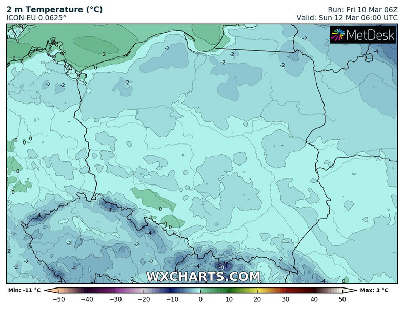 Temperatura nigdzie nie będzie dodatnia