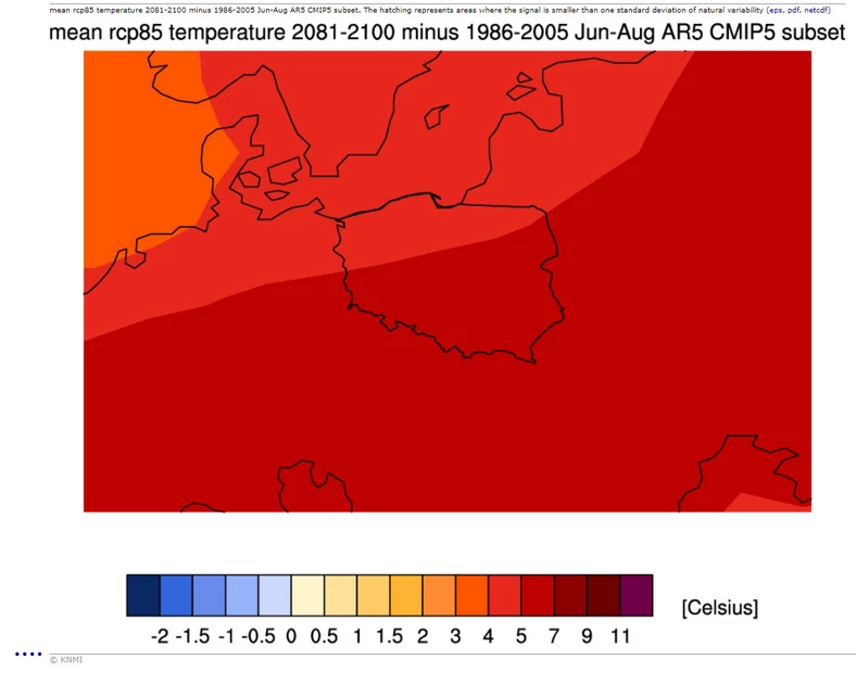 Wygenerowana mapa zmian klimatycznych dla Polski